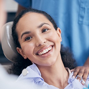 Woman smiling after gum disease treatment in Metairie